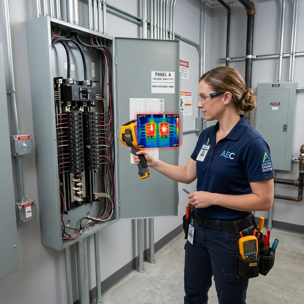 Certified energy auditor performing retro-commissioning thermal inspection in NYC